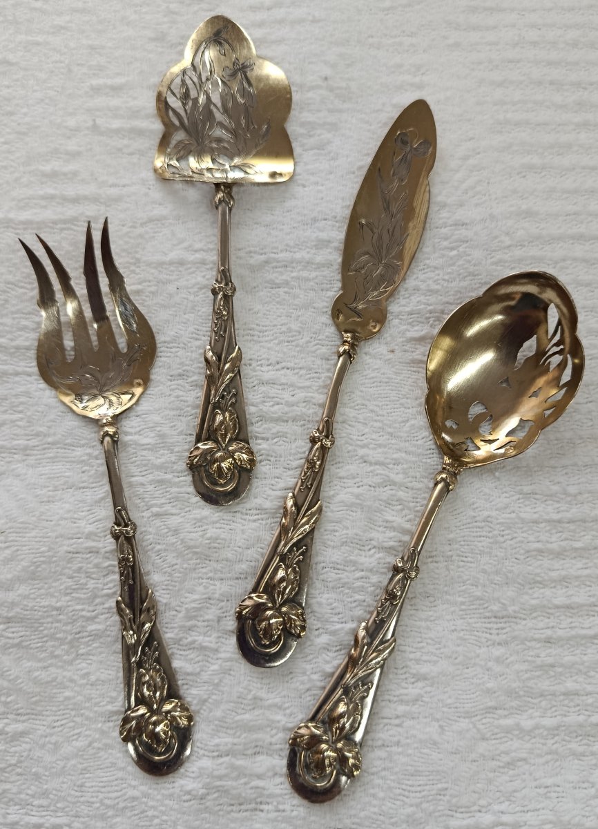 Art Nouveau Silver And Vermeil Petite Pastry Set