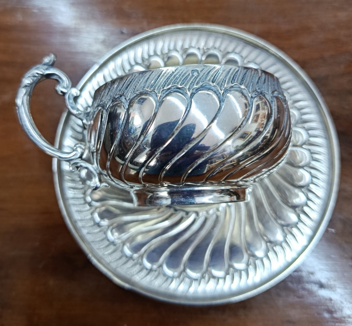 Petite tasse et sa sous-tasse en Argent XIX-photo-3
