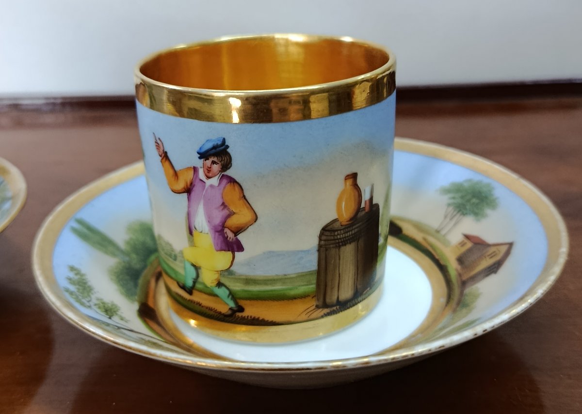 " Danseurs " paire de tasses litron Paris XIX-photo-3
