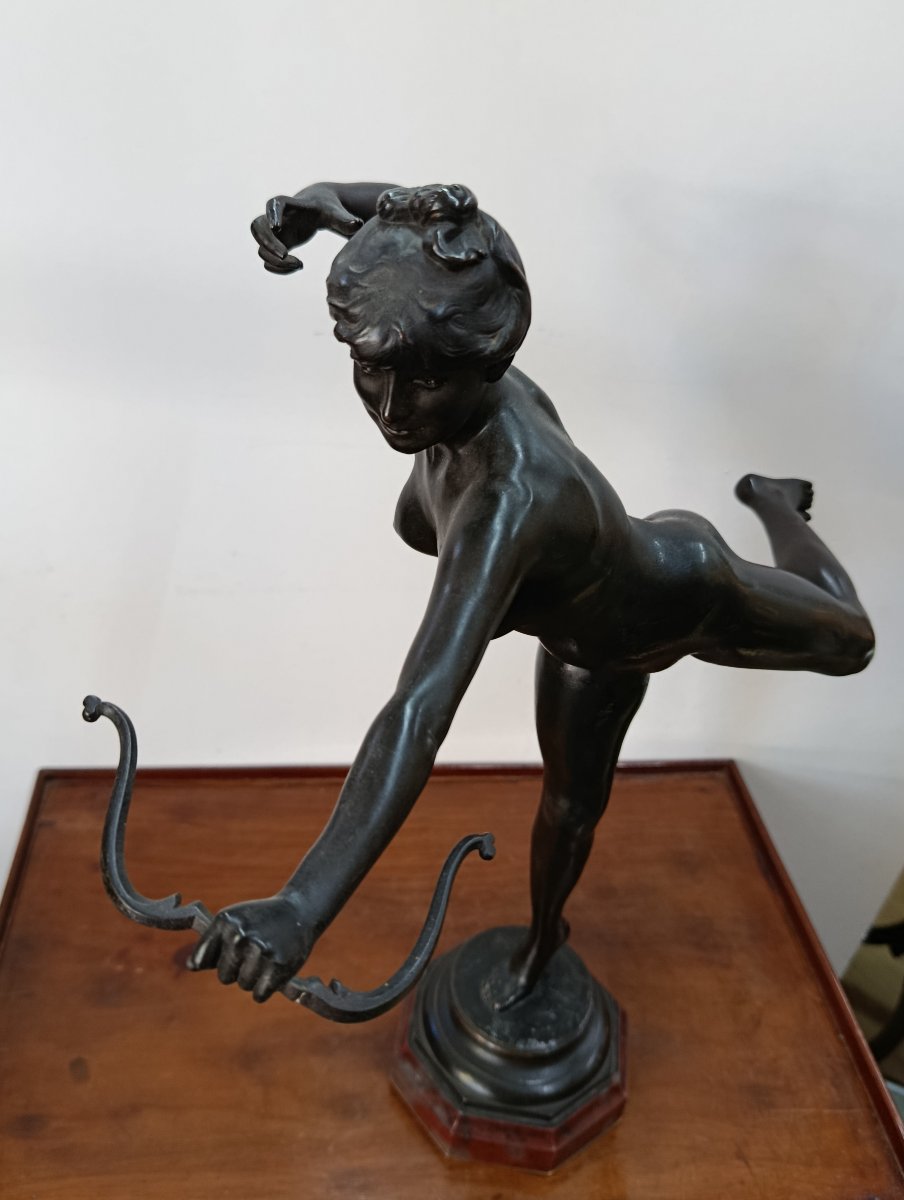 Alexandre Falguière, "diane The Huntress," Bronze, 19th Century-photo-1