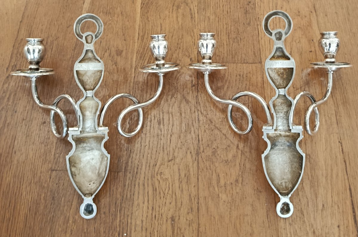 Paire d'appliques en métal argenté torsadées  XX-photo-2