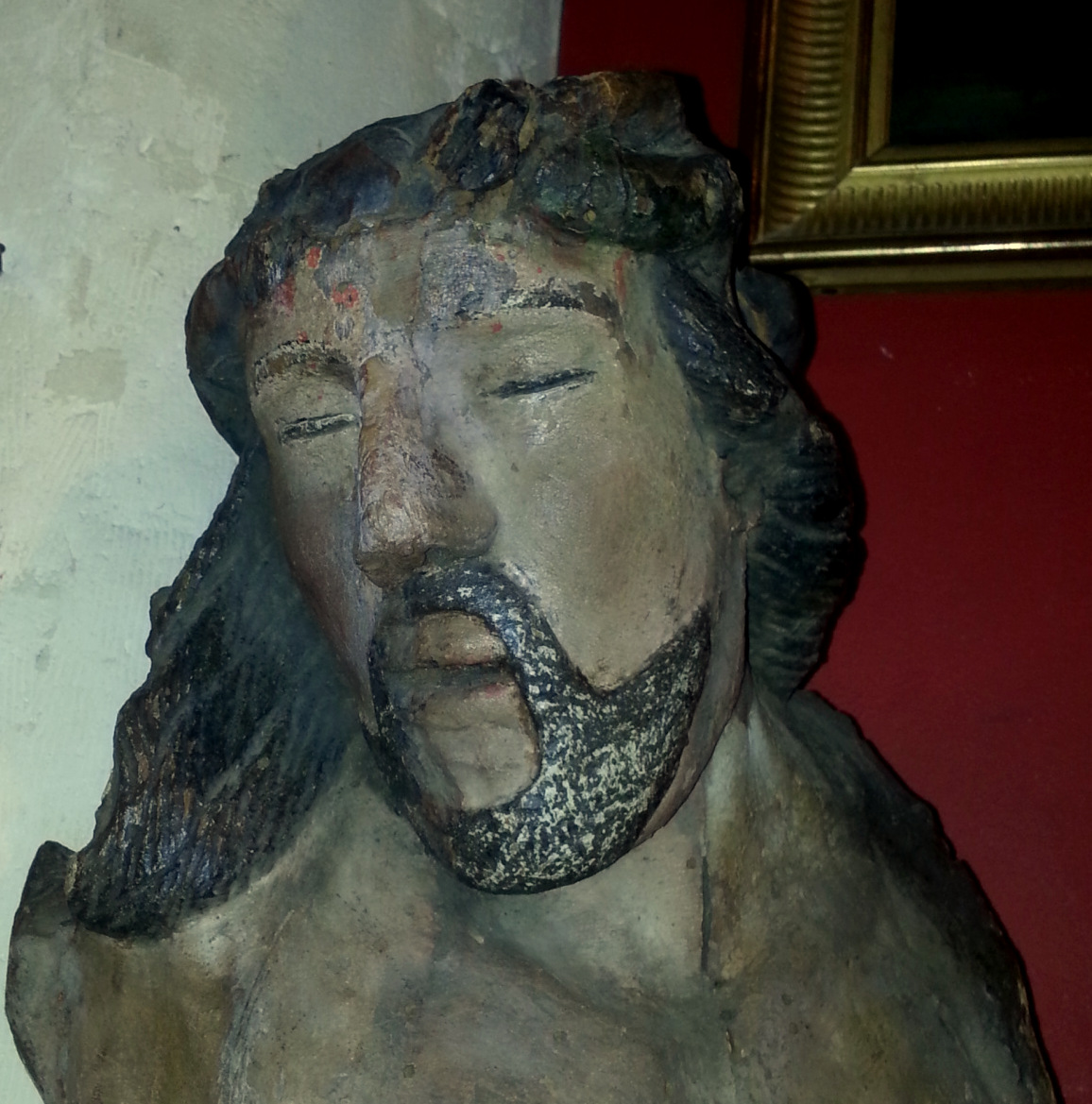 Grand Christ En Bois Polychrome Bourgogne ? XVI ème Siecle-photo-1