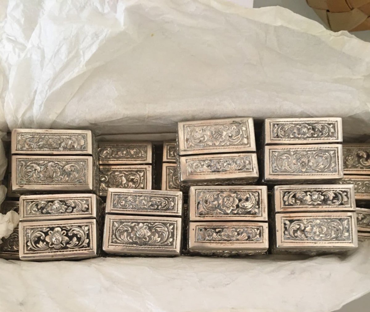 Series Of Silver Table Card Holders, Cambodian Work Early 20th