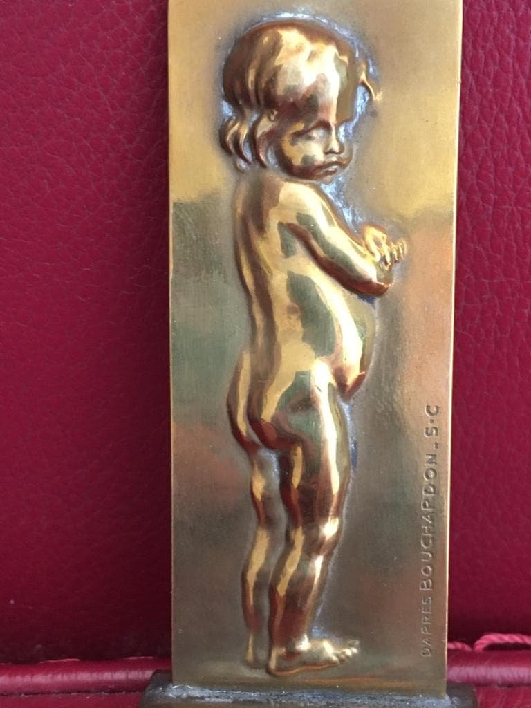 D'après Bouchardon, petite plaque en bronze dorée-photo-4