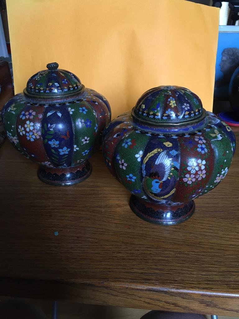  Pair Of Cloisonne Enamel Vases