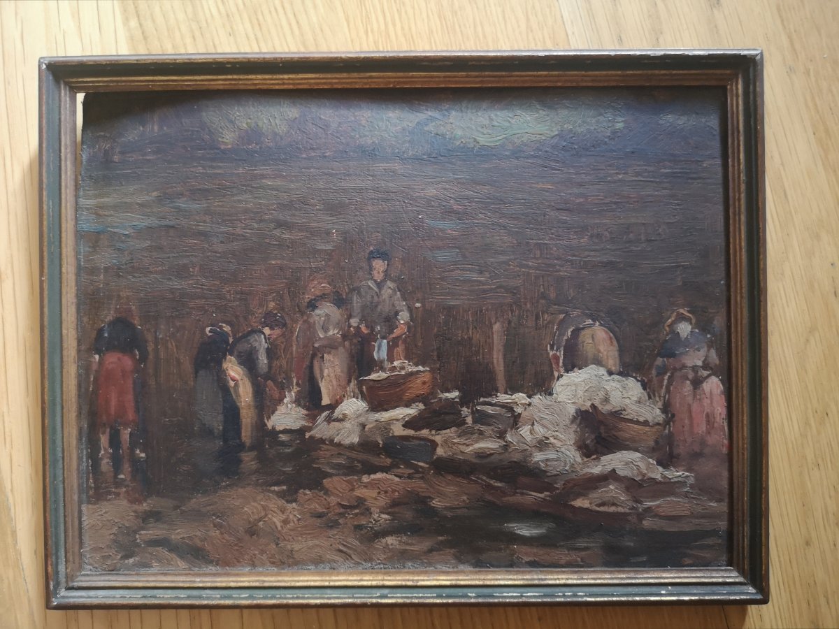 The Lavandieres, Oil On Cardboard