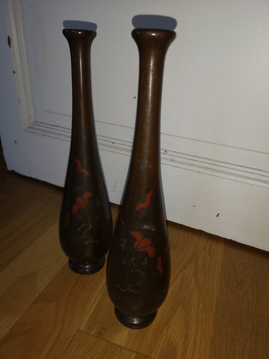 A Pair Of Bronze Vases, Far East-photo-2