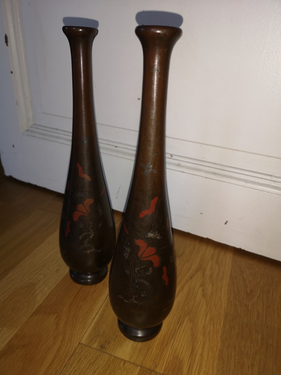 A Pair Of Bronze Vases, Far East-photo-3