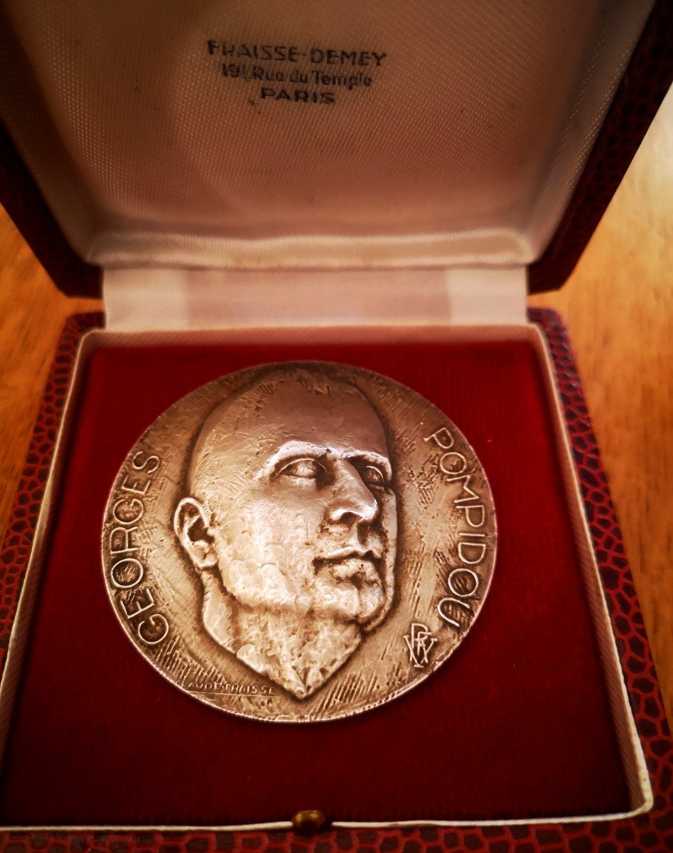 Georges Pompidou Silver Table Medal By Claude Fraisse