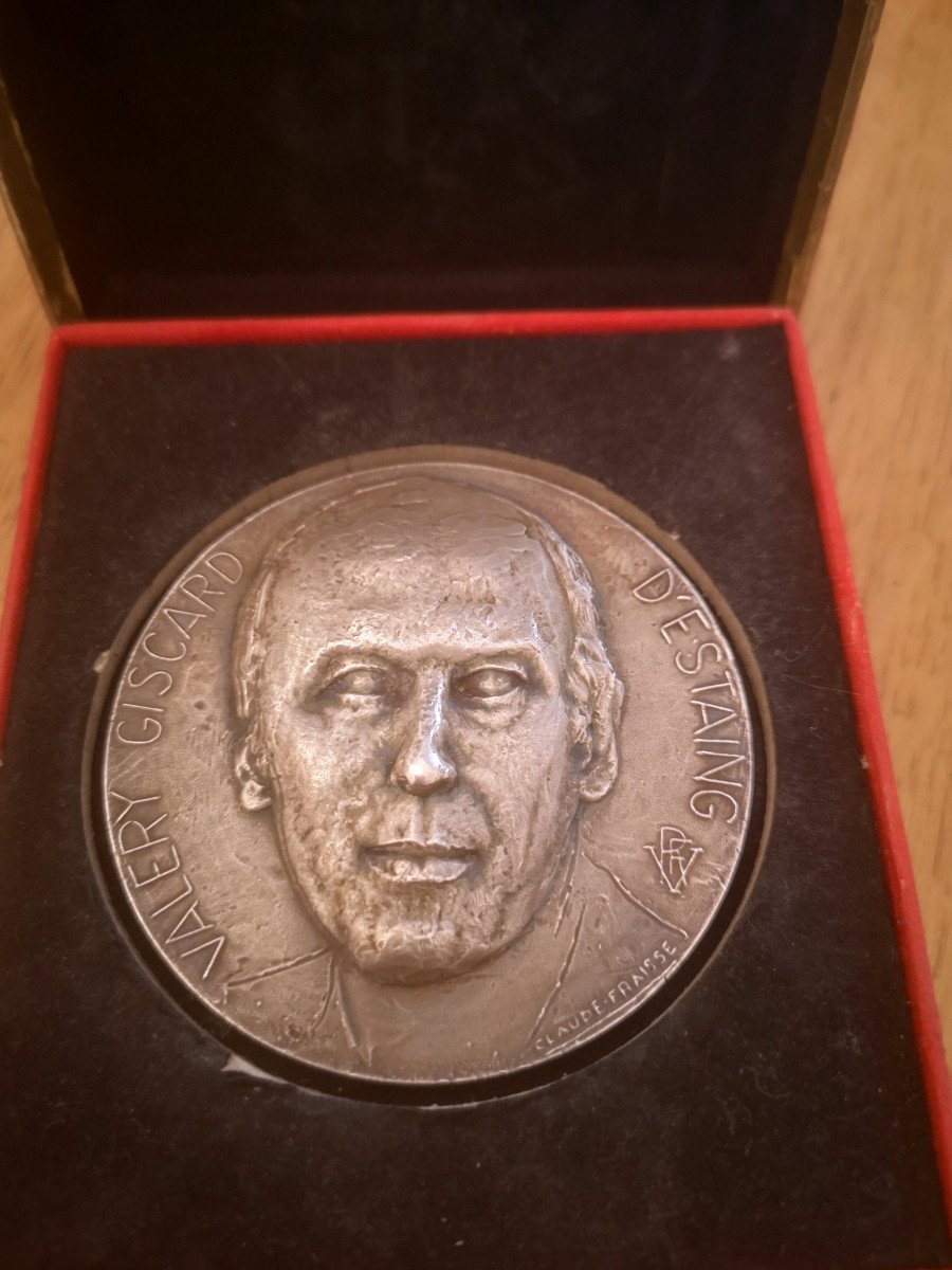 Médaille De Table En Argent Valery Giscard d'Estaing Par Claude Fraisse