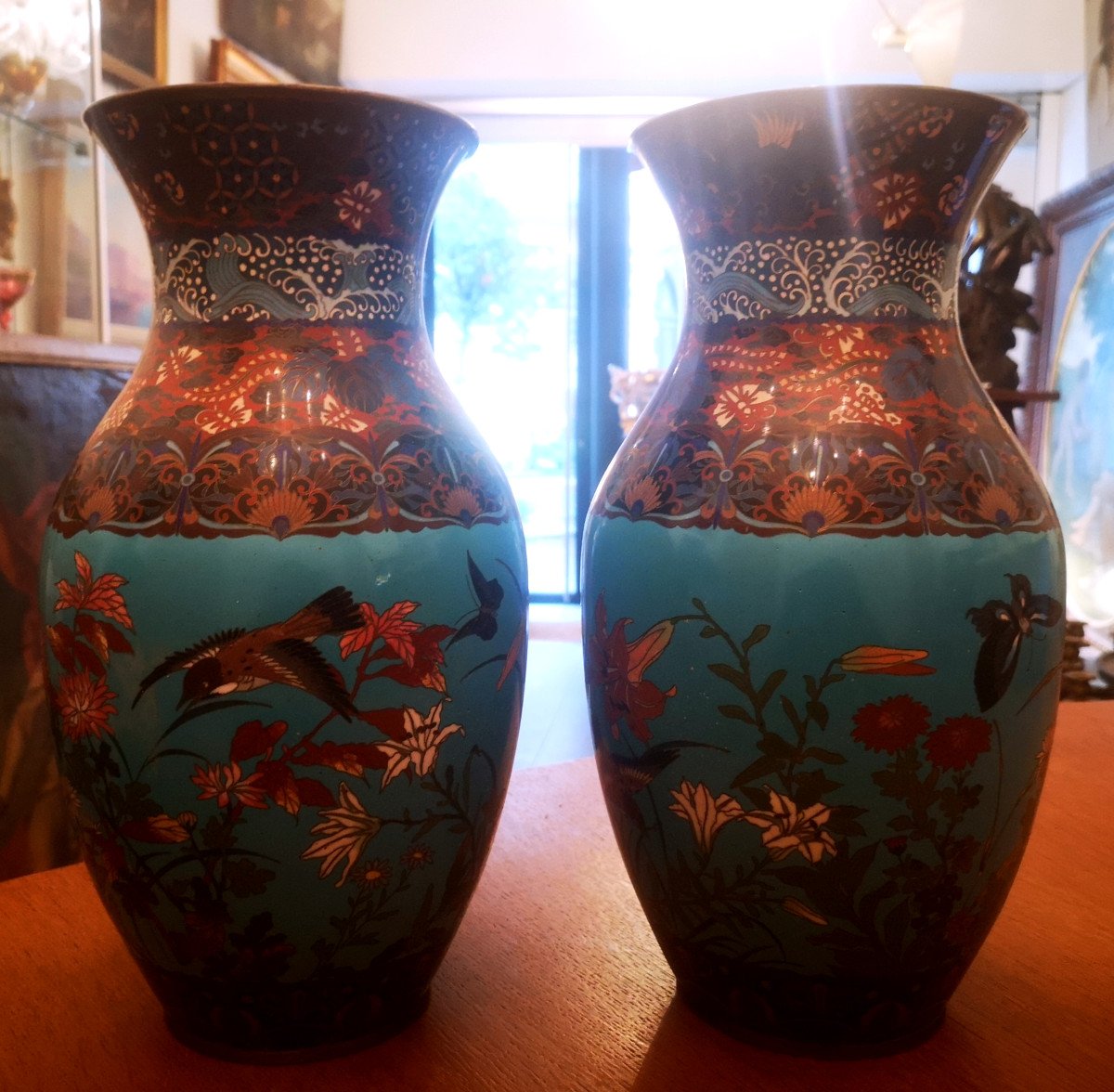 Paires De Vases En émail Cloisonné Japon XIXe-photo-2