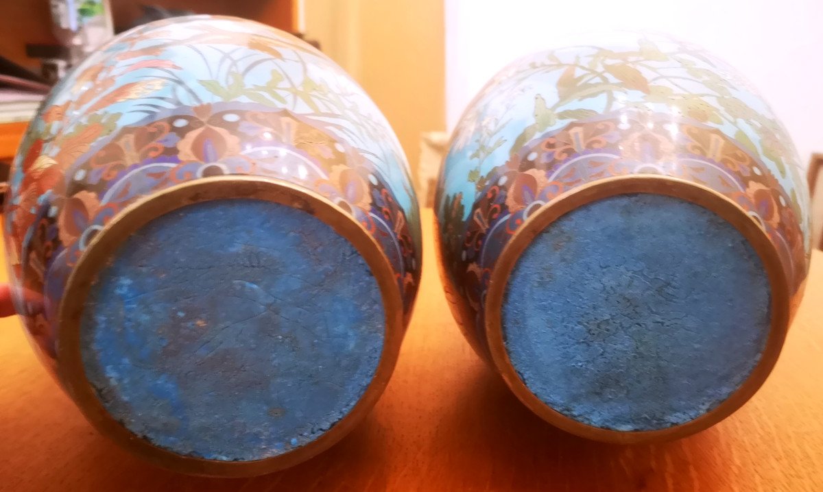 Paires De Vases En émail Cloisonné Japon XIXe-photo-4