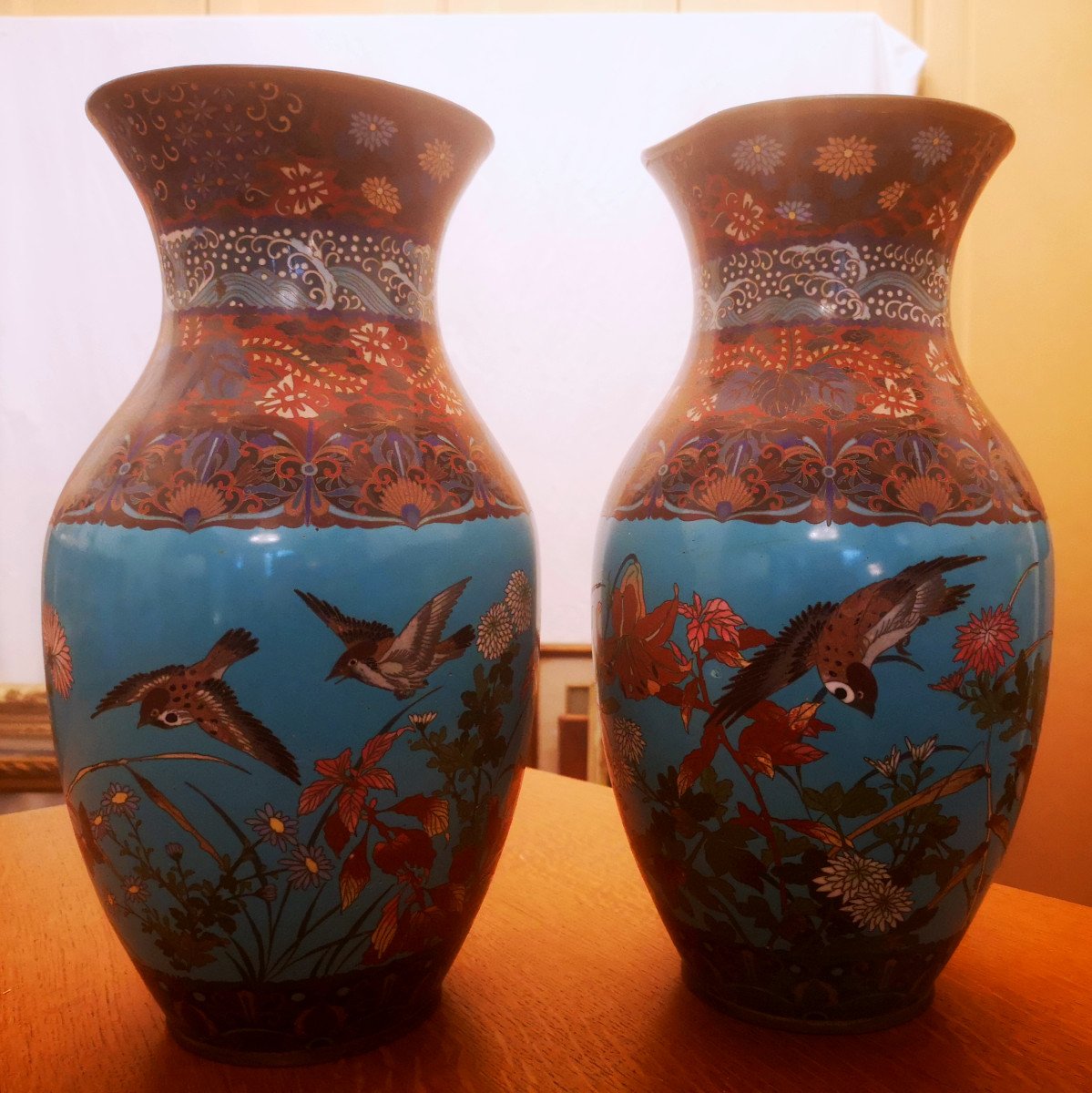 Paires De Vases En émail Cloisonné Japon XIXe