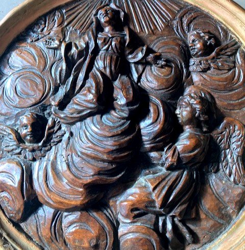 Assumption 17th Time Sculpture Bas Relief In Tondo-photo-2