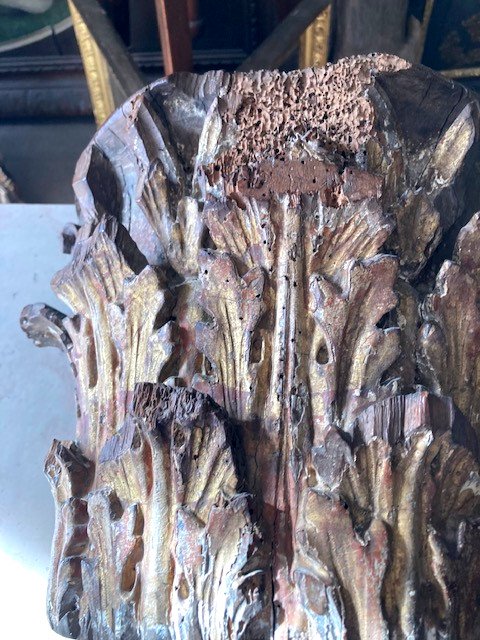 Golden Wood Capital (walnut) 17th Century Acanthus Leaf Decor-photo-1