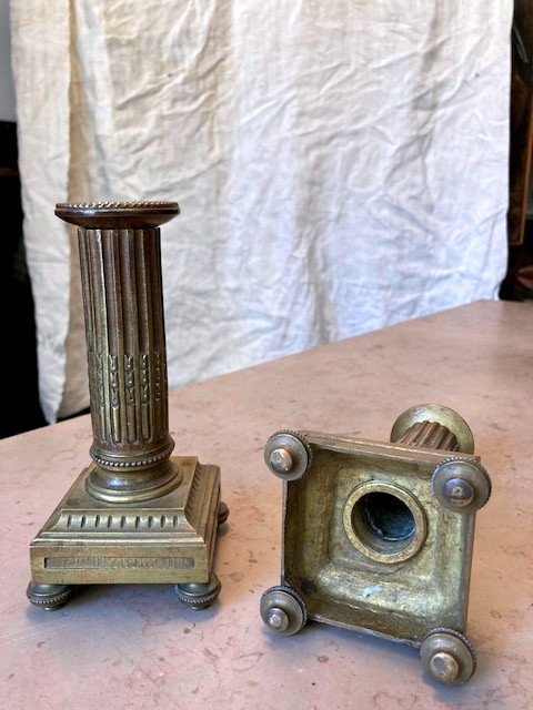 Pair Of Bronze And Gilt Brass Candlesticks Was Fluted And Reassembled With Asparagus Early Nineteenth-photo-2