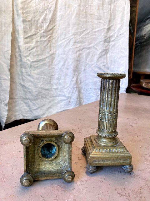 Pair Of Bronze And Gilt Brass Candlesticks Was Fluted And Reassembled With Asparagus Early Nineteenth-photo-3