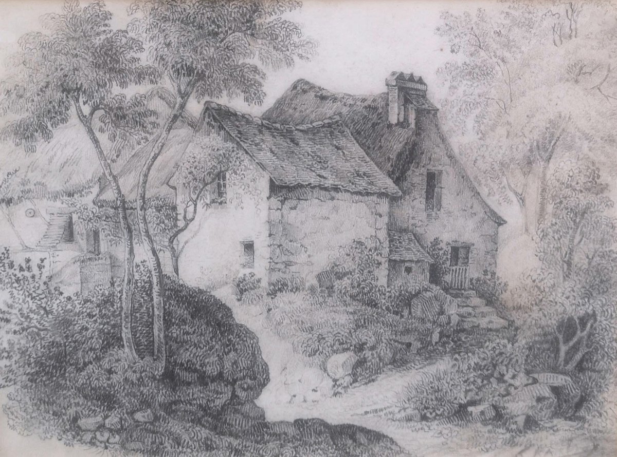 Drawing Thatched Cottage In The Nineteenth Countryside-photo-2