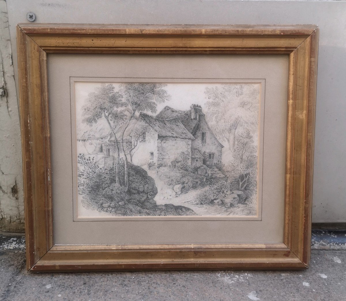 Drawing Thatched Cottage In The Nineteenth Countryside