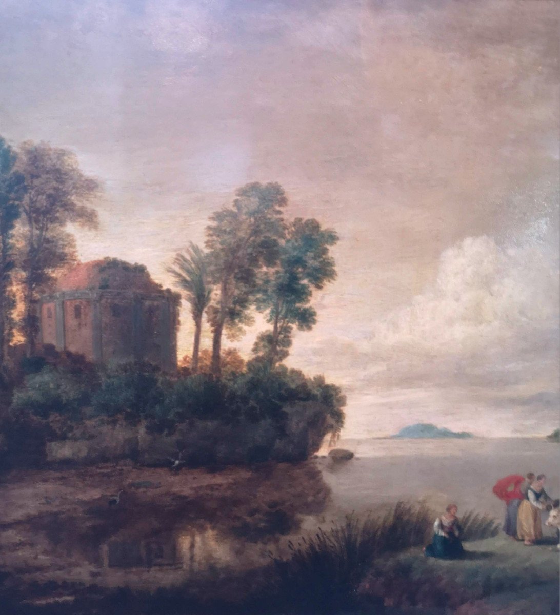 Huile Sur Cuivre "Femmes Au Bord Du Lac" Par Herman Van Swanevelt (1603-1655)-photo-1