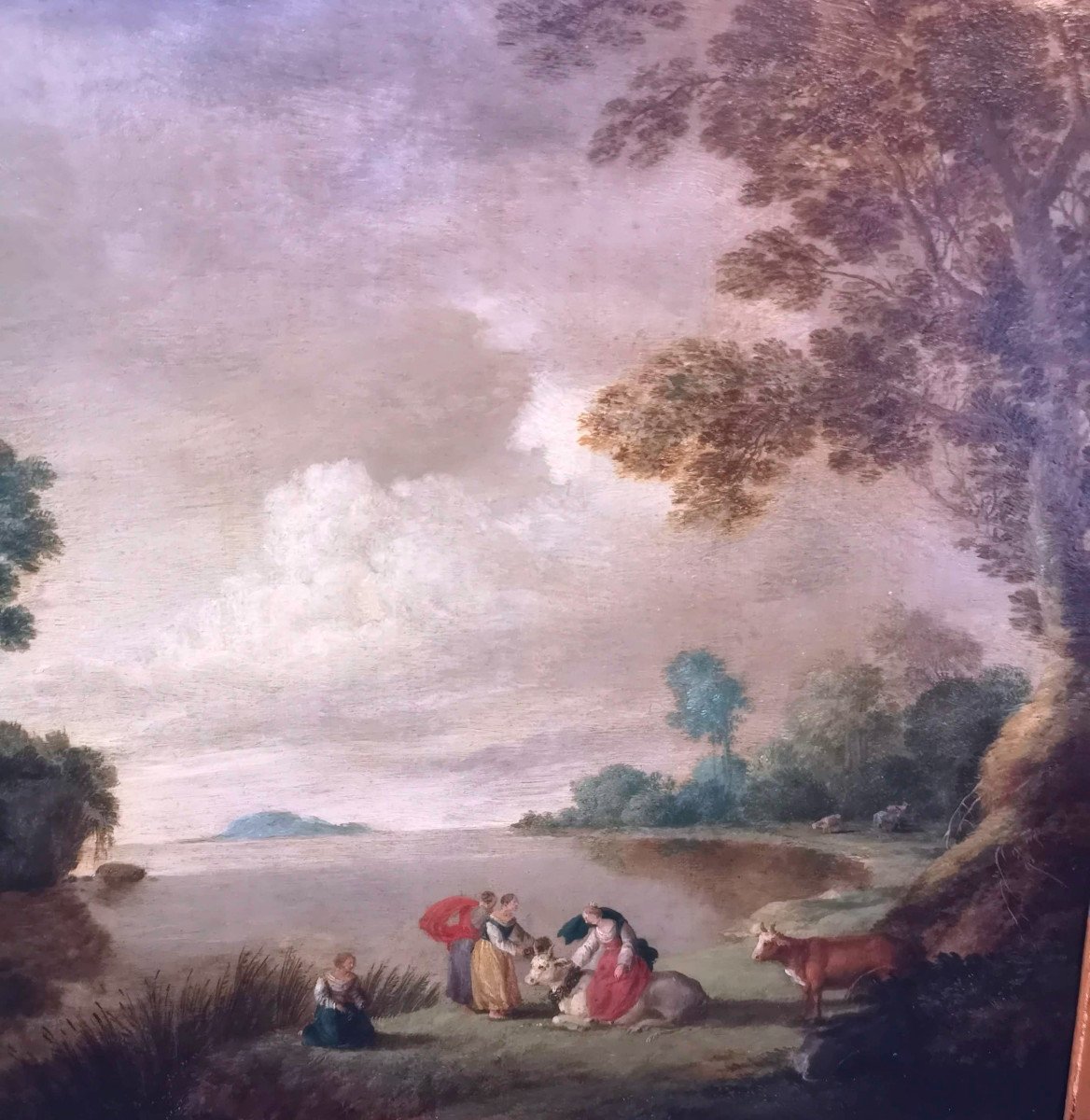 Huile Sur Cuivre "Femmes Au Bord Du Lac" Par Herman Van Swanevelt (1603-1655)-photo-2