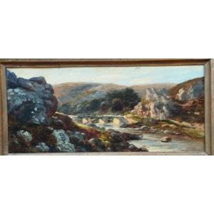 "Paysage au pont " H. Jabely 1870