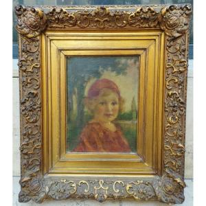 " Portrait d'enfant " huile sur toile E. DOLCINI