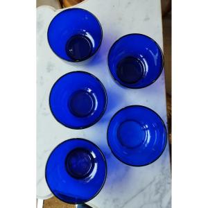 Five Baccarat Crystal Cobalt Blue Finger Bowls