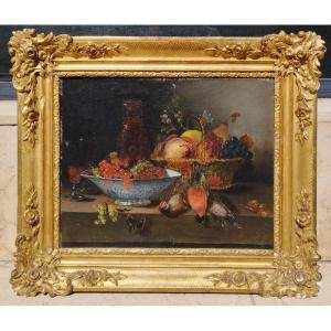 Nature Morte aux Groseilles et Oiseaux Huile sur Toile XIX