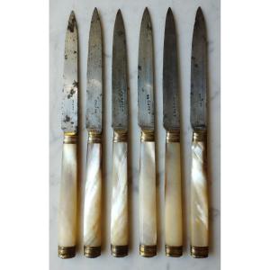 6 Couteaux a dessert acier et nacre par François Charles Gavet XVIII