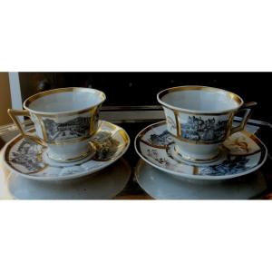 2 Large Limoges Porcelain Chocolate Cups Early XX