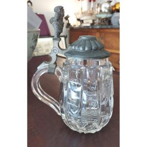 19th Century Crystal And Pewter Beer Mug