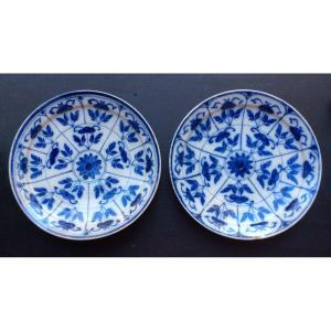 Delft 2 Earthenware Plates With Floral Decoration In Shades Of Blue XVIII