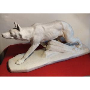 Sèvres " Loup a l' affut " céramique crispée gris clair 