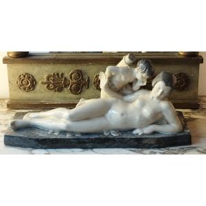 Bracquemond & Guillard Ceramic Woman And Cupid Art Deco