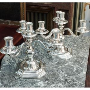 Pair Of Cristofle 3-arm Candlesticks