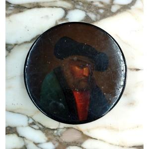 Tabatière Ronde En Papier Maché Portrait d'un Juif