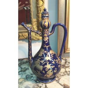Blue Porcelain Jug, Gilding And Oriental Decor