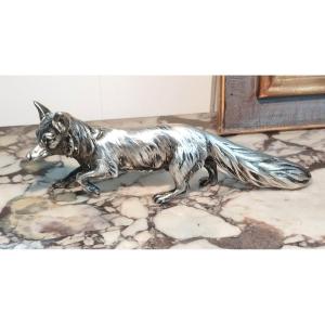 Fox Sculpture In Chiseled Silver Early XX