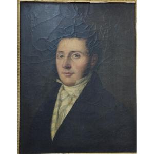 " Portrait d' un jeune homme " huile sur toile début XIX