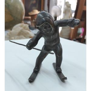 " Le Jeune Skieur  " Sculpture en Bronze argenté