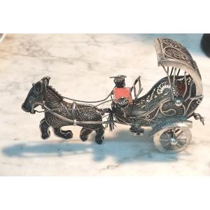 Miniature Carriage In Filigree Silver 19th Century