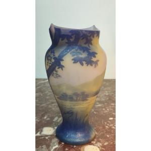 DE  VEZ  vase " Paysage Lacustre " Art Nouveau