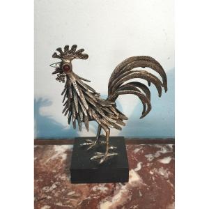 Pierre Toulhoat sculpture coq en argent XX