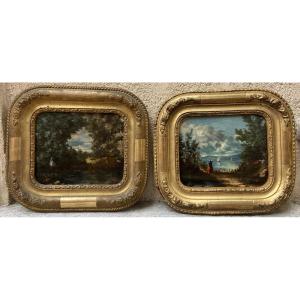 Paire de tableaux huile sur bois XIX