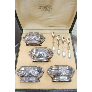 Box Of 4 Silver Salt Cellars Minerva T. Frères 1903