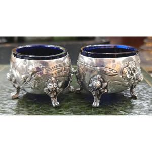 Pair Of Art Nouveau Silver Salt Cellars 