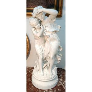 H. Moreau "children In The Wind" Biscuit 19th Century