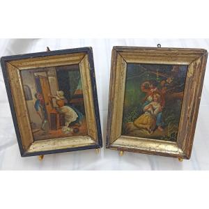 Pair Of Miniature Paintings On Metal, 19th Century