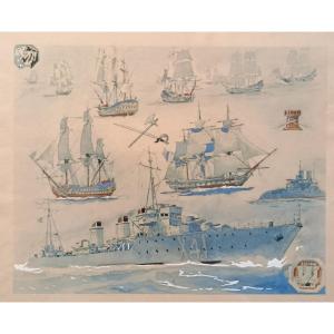 Albert Sebille " Tigre contre-torpilleur " pochoir  XX